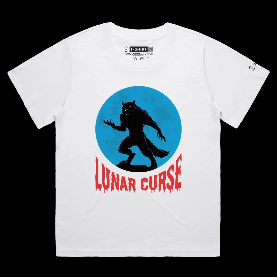 VOICEART White Female Loose Lunar Curse Werewolf Scary Halloween Graphic Tee for Holidays Short T-Shirt for Men and Women