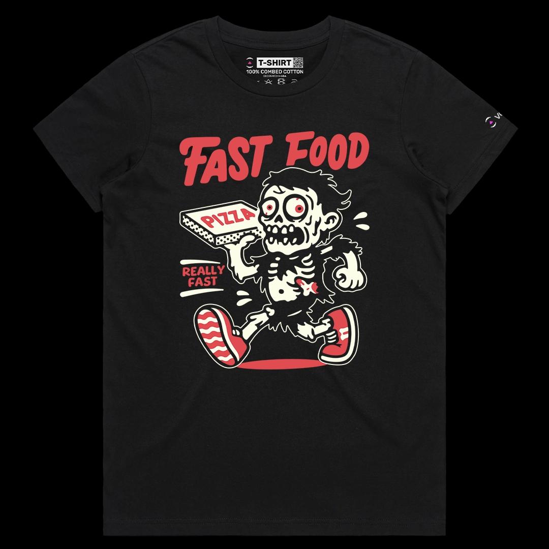 VOICEART Black Female Regular Pizza Delivery Guy Funny Halloween Graphic Tee for Holidays Short Sleeve T-Shirt Men and Women