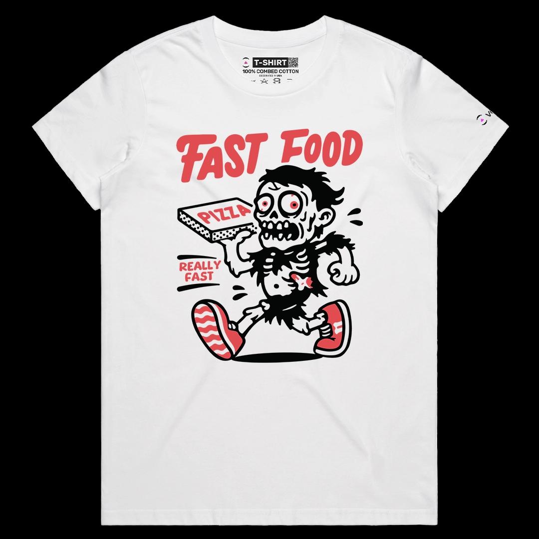 VOICEART White Female Regular Pizza Delivery Guy Funny Halloween Graphic Tee for Holidays Short Sleeve T-Shirt Men and Women