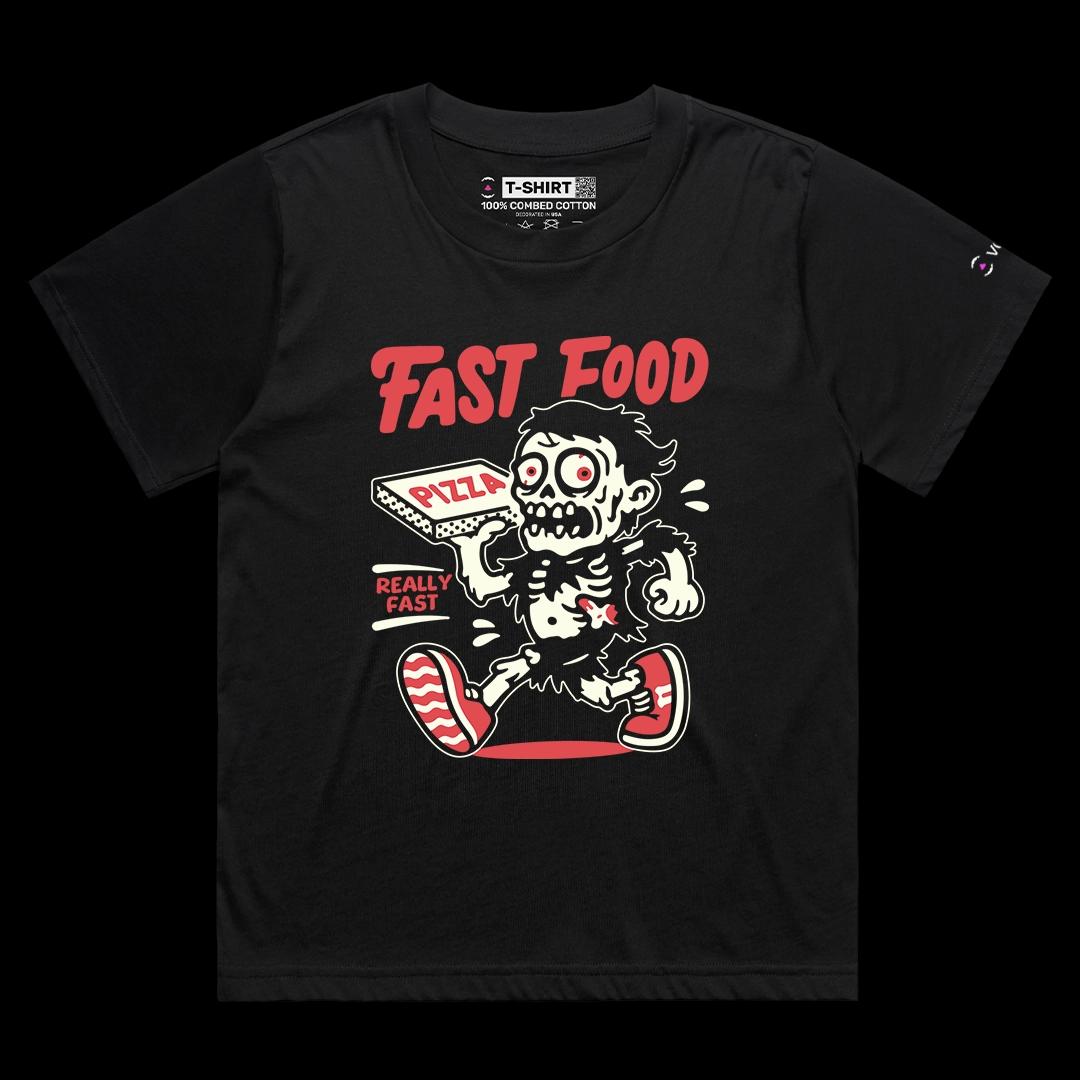 VOICEART Black Female Loose Pizza Delivery Guy Funny Halloween Graphic Tee for Holidays Short Sleeve T-Shirt Men and Women