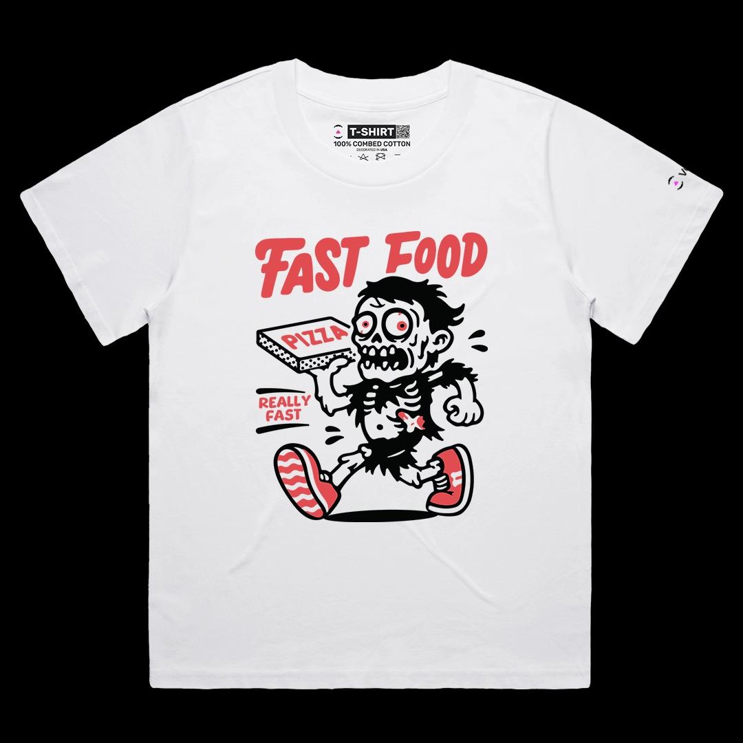 VOICEART White Female Loose Pizza Delivery Guy Funny Halloween Graphic Tee for Holidays Short Sleeve T-Shirt Men and Women