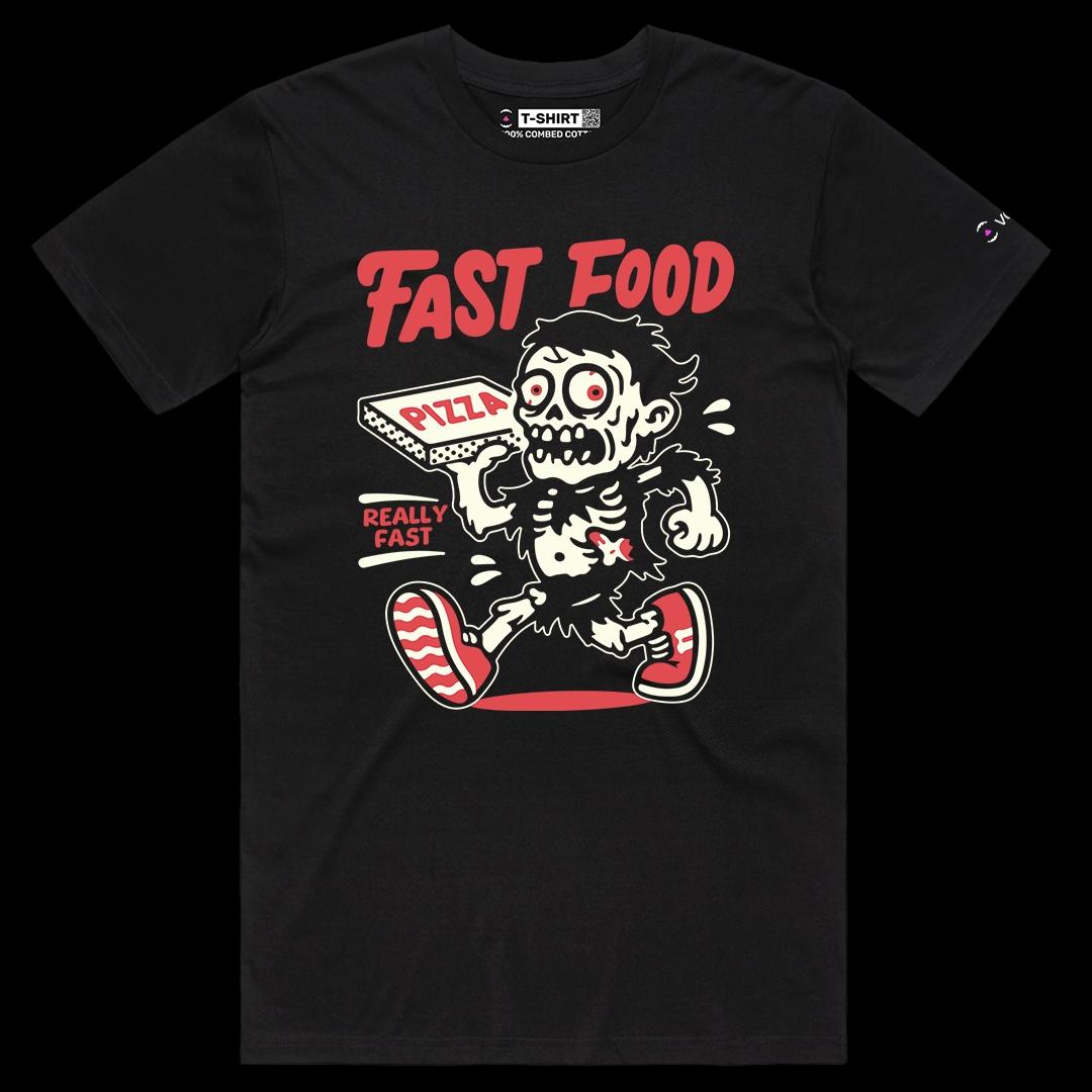 VOICEART Black Male Regular Pizza Delivery Guy Funny Halloween Graphic Tee for Holidays Short Sleeve T-Shirt Men and Women
