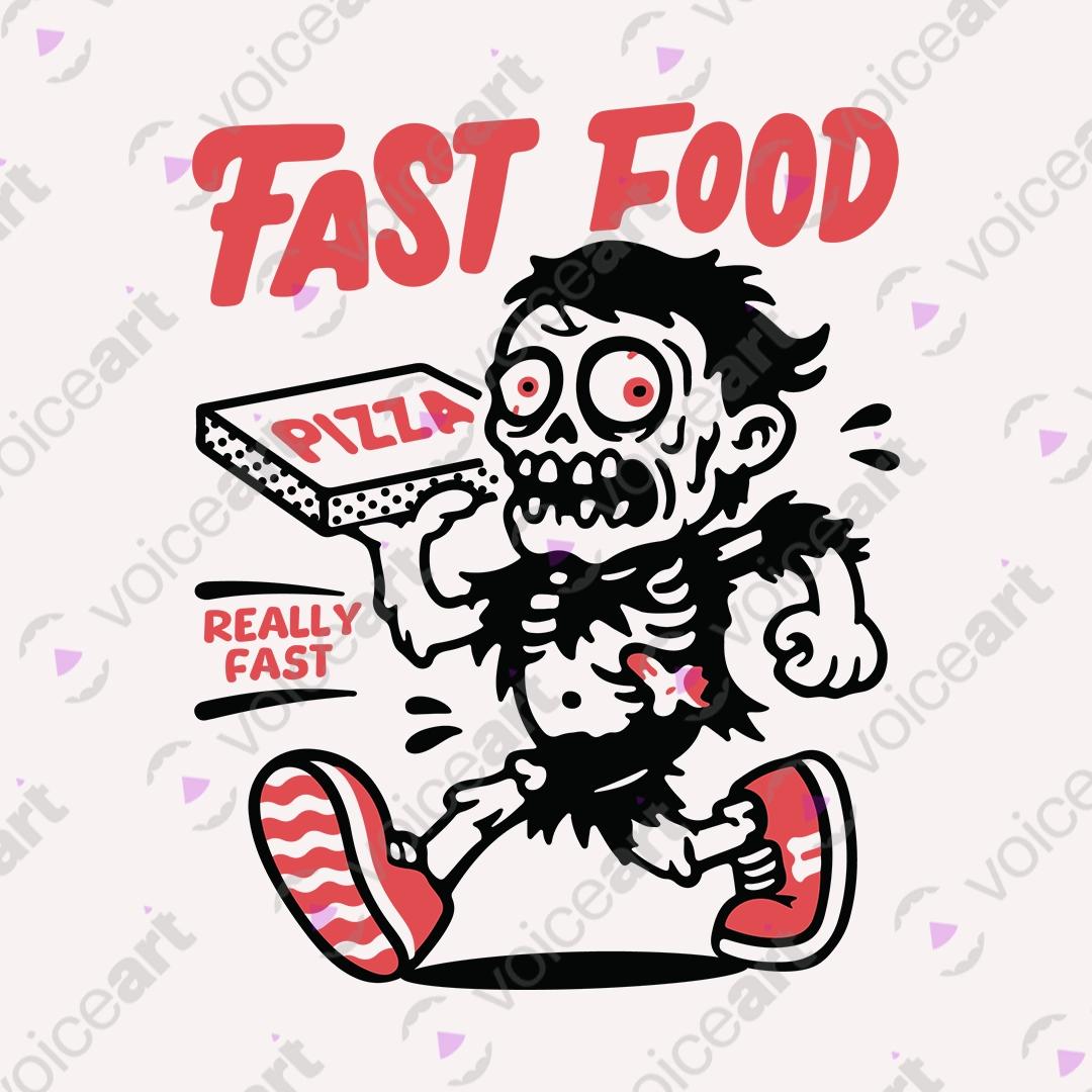 VOICEART White Watermark Pizza Delivery Guy Funny Halloween Graphic Tee for Holidays Short Sleeve T-Shirt Men and Women