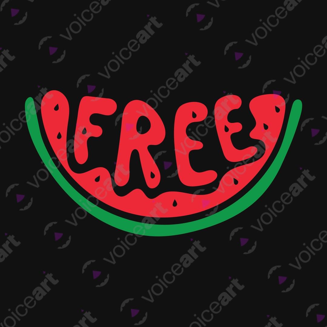 VOICEART Black Watermark Free Palestine Watermelon Freedom Graphic Tee Short Sleeve T-Shirt for Men and Women