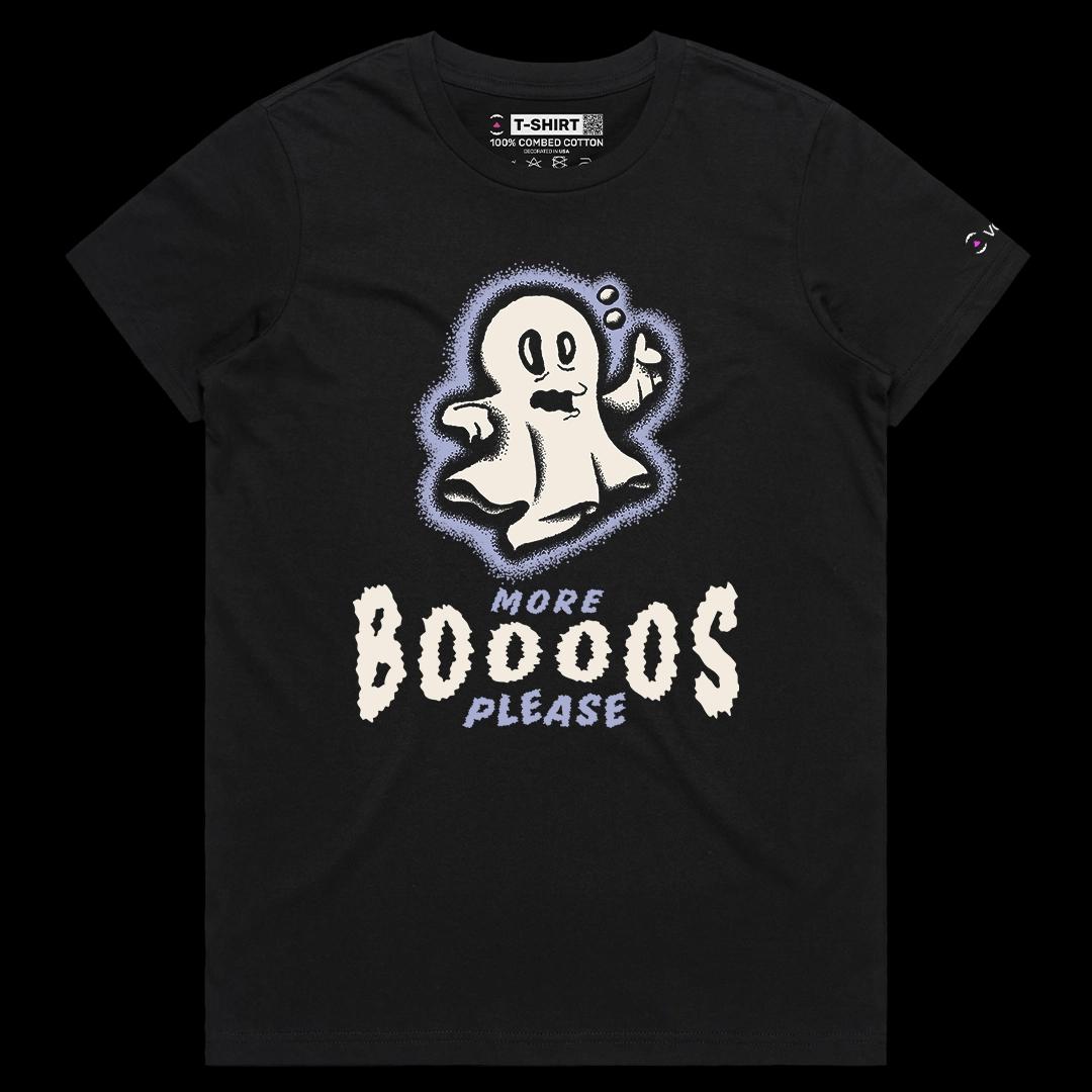 VOICEART Black Female Regular Spooky Ghost Funny Halloween Graphic Tee for Holidays Short Sleeve T-Shirt for Men and Women