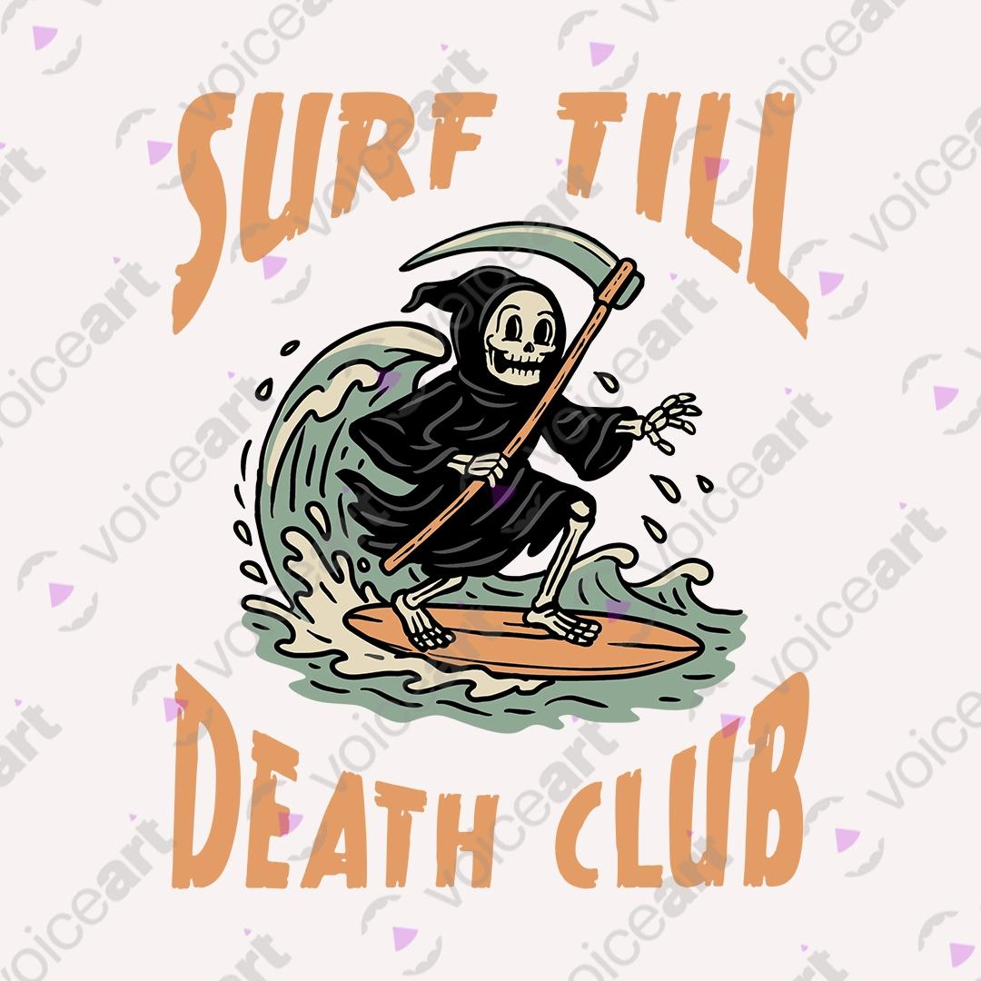 VOICEART White Watermark Grim Reaper Surfing Funny Halloween Graphic Tee for Holidays Short Sleeve T-Shirt Men and Women