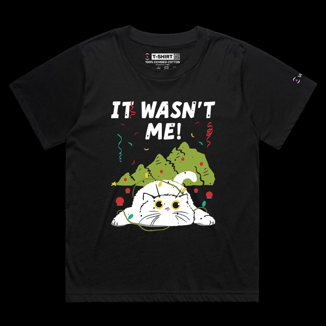VOICEART Black Female Loose Cat Pulled Down The Christmas Funny Graphic Tee for Holidays Short T-Shirt for Men and Women