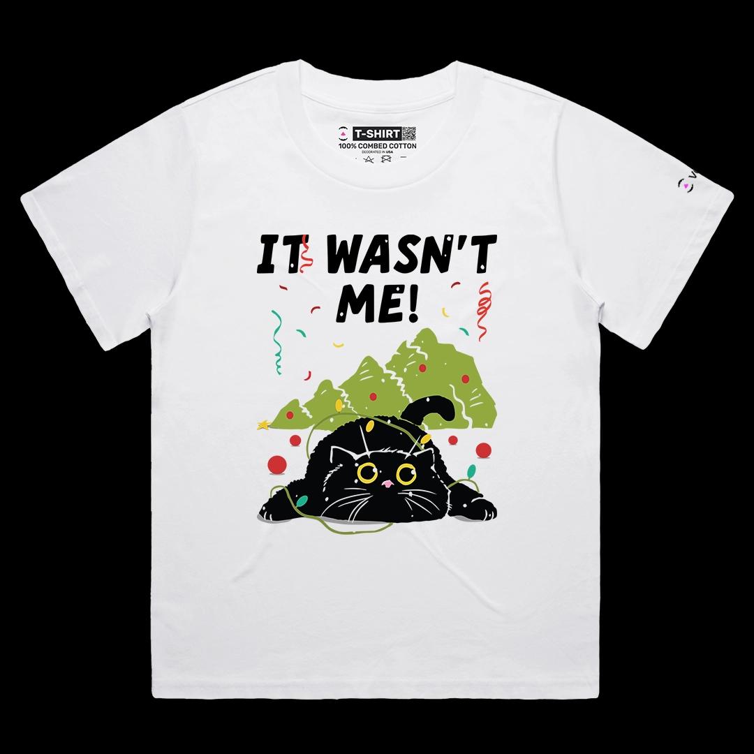 VOICEART White Female Loose Cat Pulled Down The Christmas Funny Graphic Tee for Holidays Short T-Shirt for Men and Women