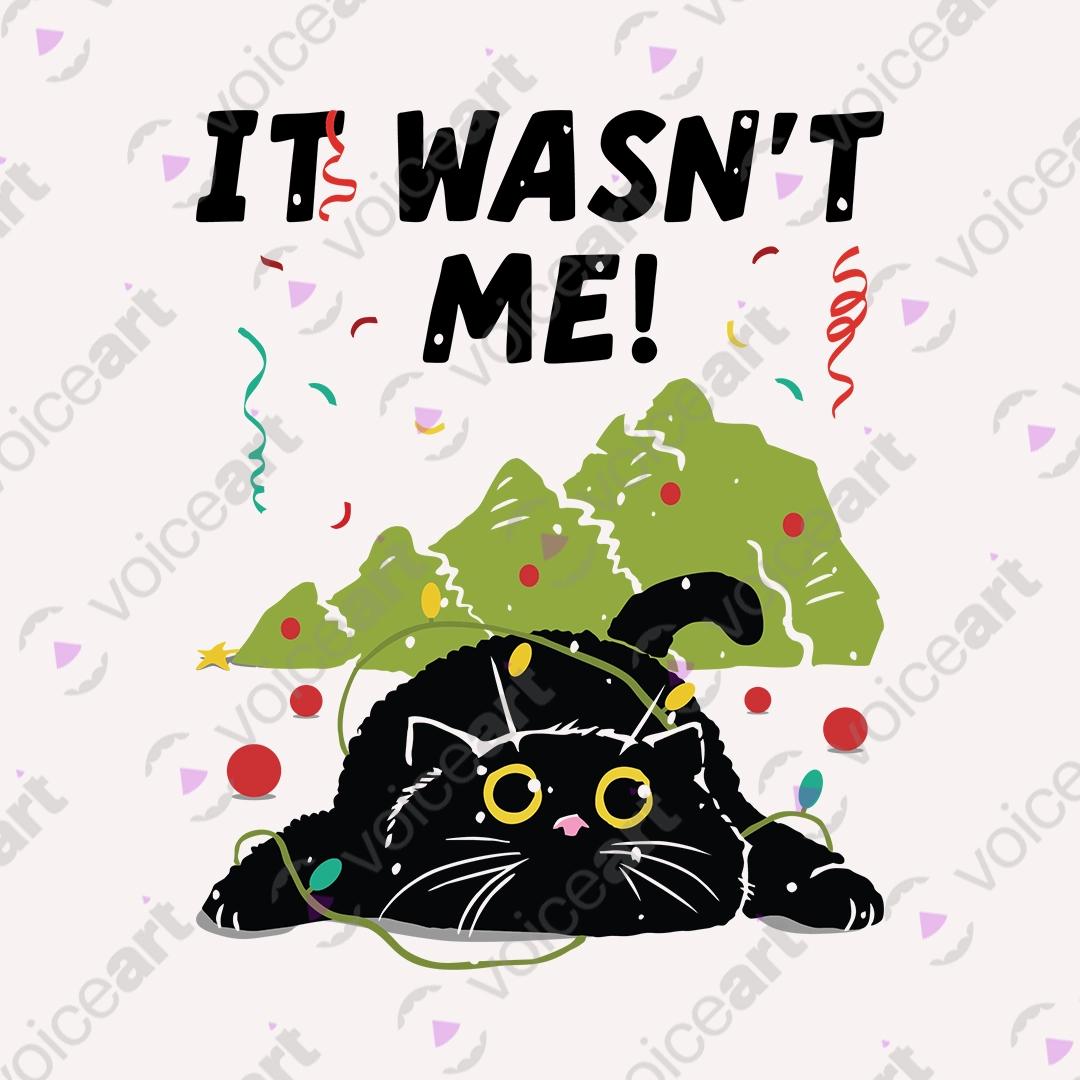 VOICEART White Watermark Cat Pulled Down The Christmas Funny Graphic Tee for Holidays Short T-Shirt for Men and Women