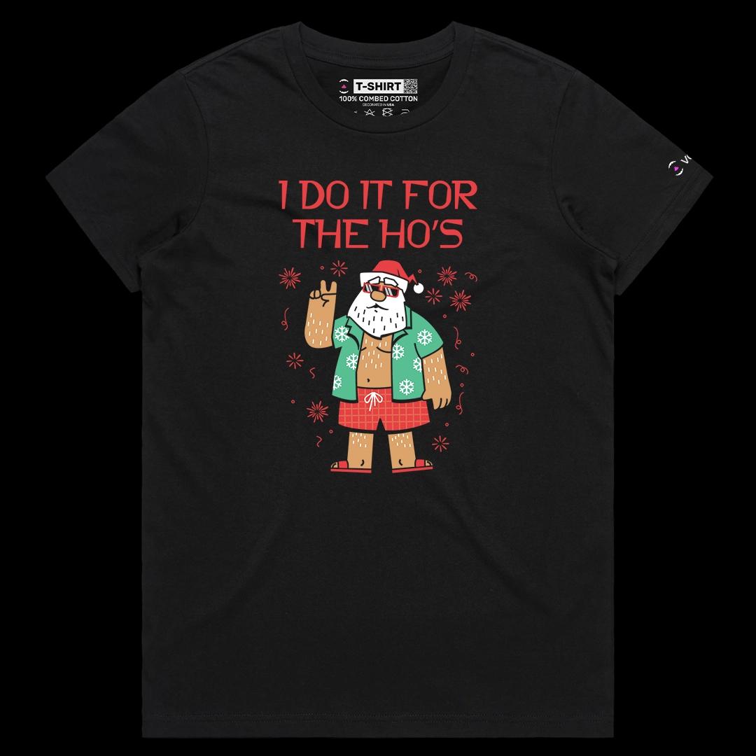 VOICEART Black Female Regular Funny Santa Claus Christmas Holidays Tee Adult Humor Wordplay Short T-Shirt for Men and Women