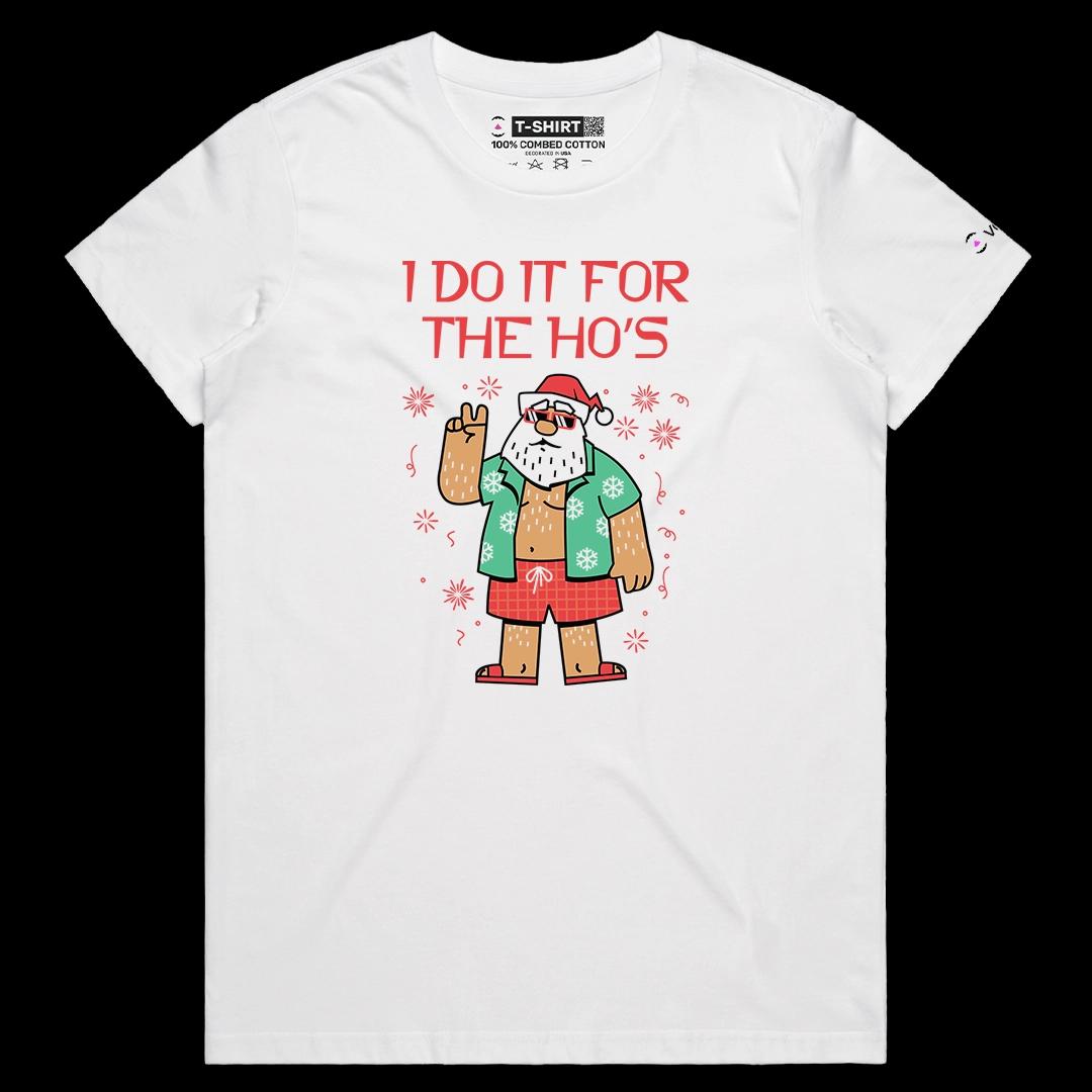 VOICEART White Female Regular Funny Santa Claus Christmas Holidays Tee Adult Humor Wordplay Short T-Shirt for Men and Women