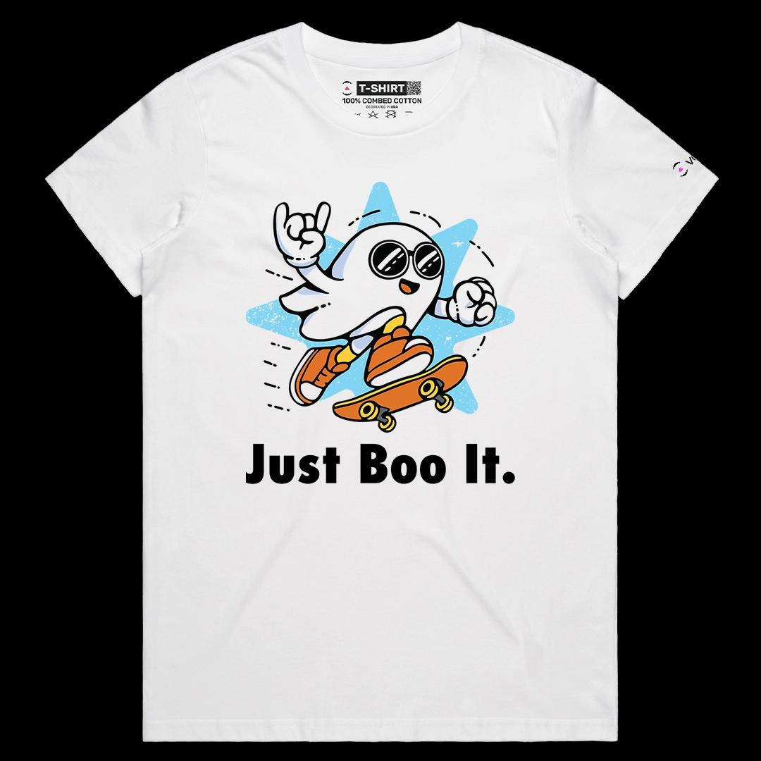 VOICEART White Female Regular Just Boo It Ghost Funny Graphic Tee with Wordplay Short Sleeve T-Shirt for Men and Women