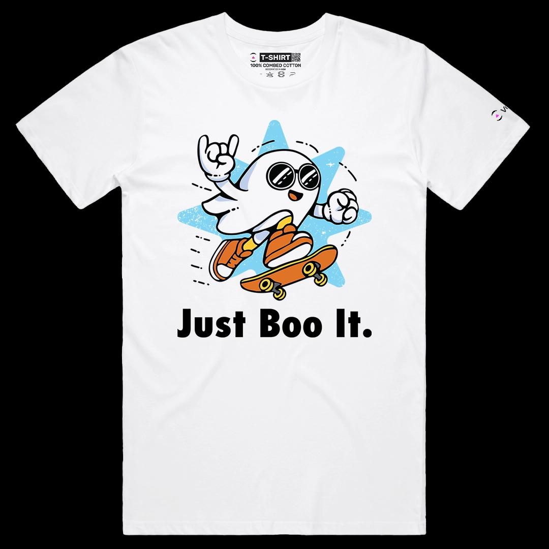 VOICEART White Male Regular Just Boo It Ghost Funny Graphic Tee with Wordplay Short Sleeve T-Shirt for Men and Women