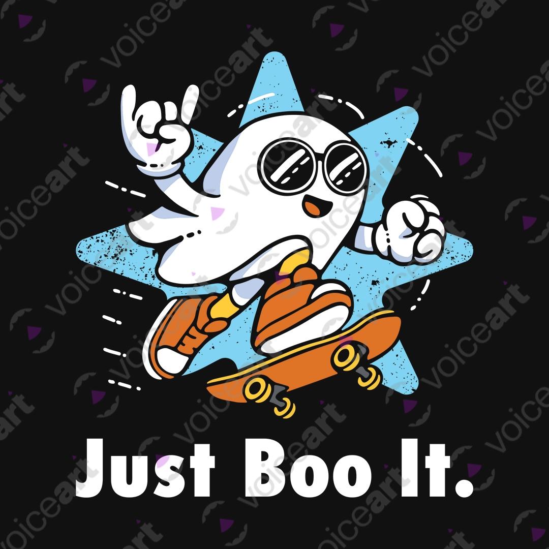 VOICEART Black Watermark Just Boo It Ghost Funny Graphic Tee with Wordplay Short Sleeve T-Shirt for Men and Women