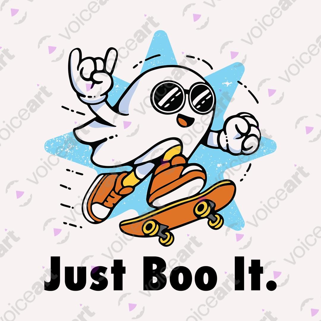 VOICEART White Watermark Just Boo It Ghost Funny Graphic Tee with Wordplay Short Sleeve T-Shirt for Men and Women