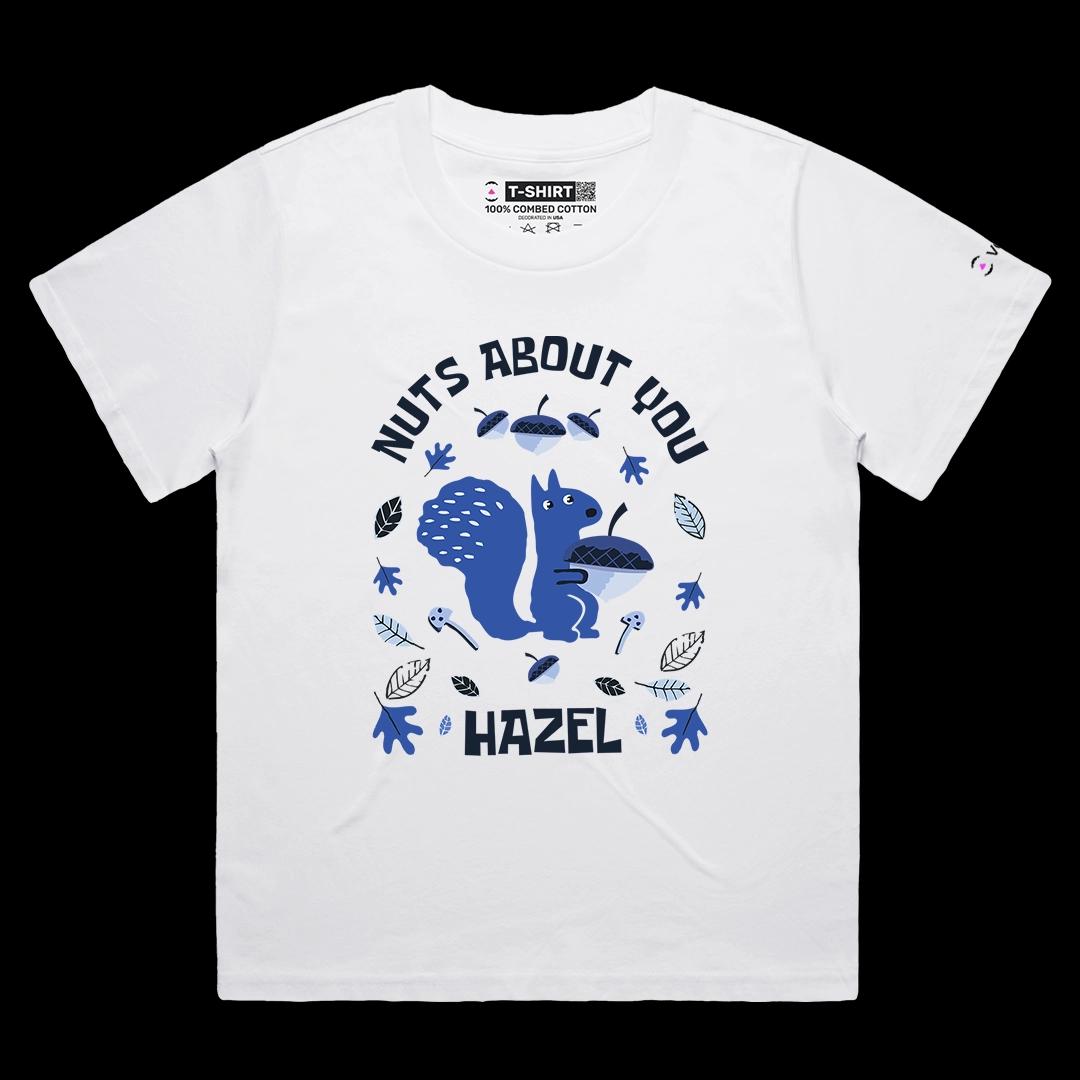 VOICEART White Female Loose Nuts About You Funny Animals Graphic Tee with Wordplay Short Sleeve T-Shirt for Men and Women