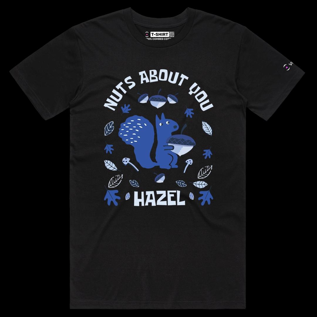 VOICEART Black Male Regular Nuts About You Funny Animals Graphic Tee with Wordplay Short Sleeve T-Shirt for Men and Women