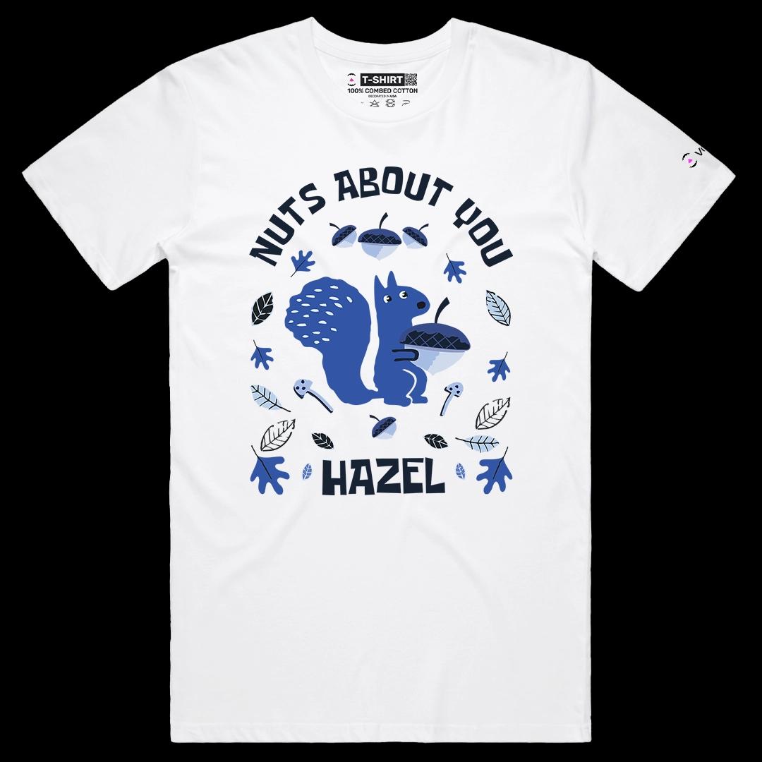 VOICEART White Male Regular Nuts About You Funny Animals Graphic Tee with Wordplay Short Sleeve T-Shirt for Men and Women