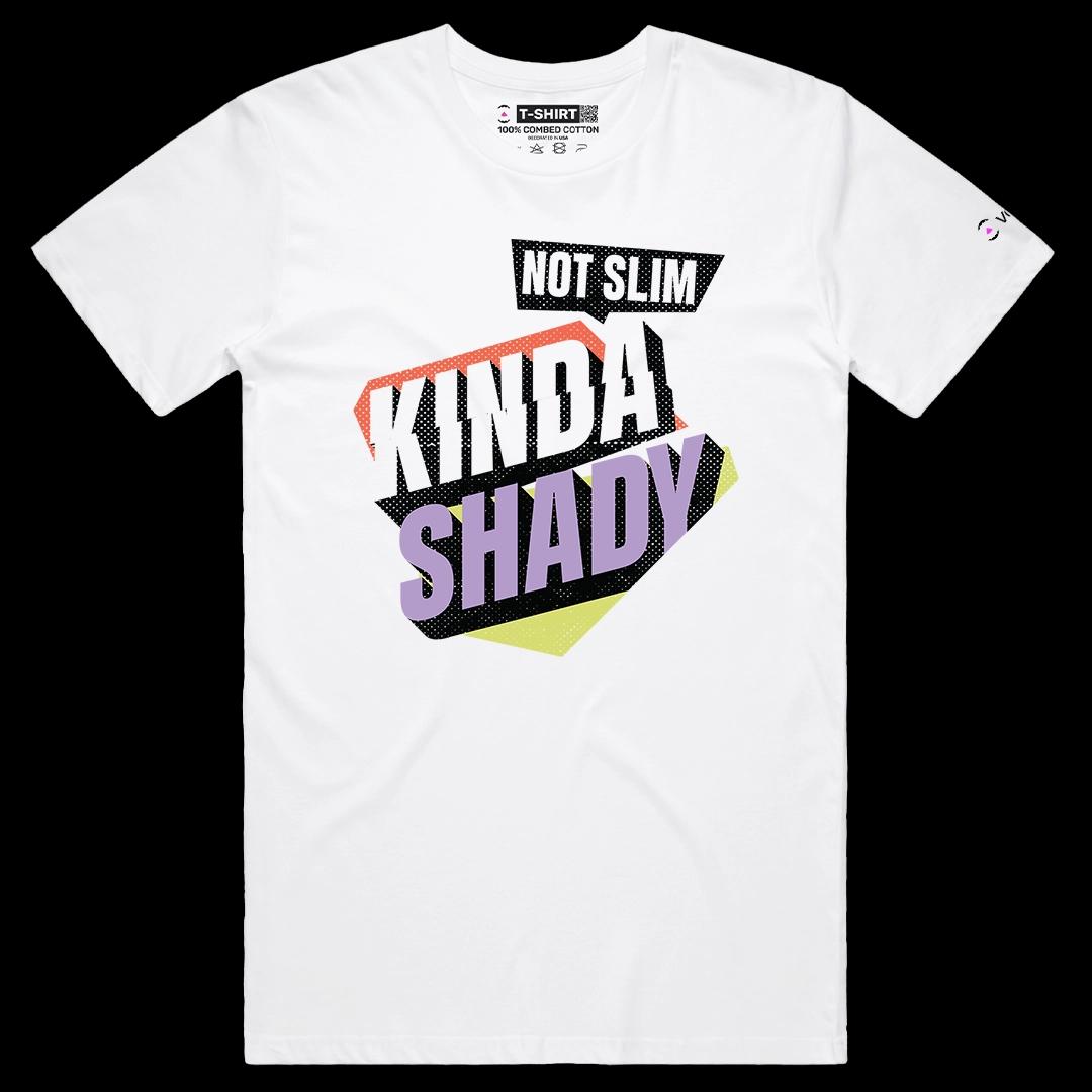 VOICEART White Male Regular Not Slim Kinda Shady Funny Graphic Tee with Wordplay Short Sleeve T-Shirt for Men and Women