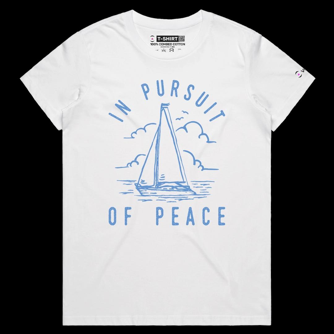 VOICEART White Female Regular In Pursuit of Peace Sail Nature Lifestyle Graphic Tee I Short Sleeve T-Shirt for Men and Women