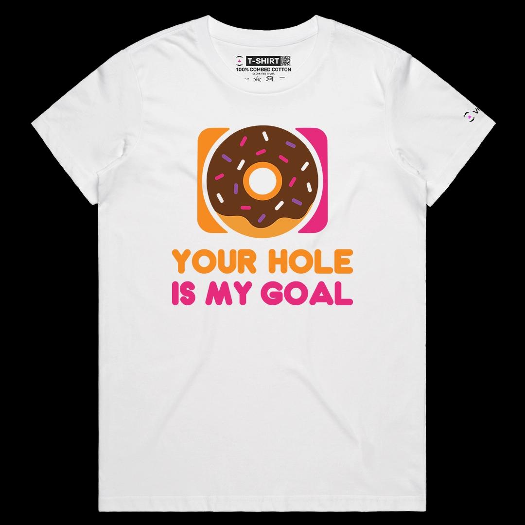 VOICEART White Female Regular Chasing the Donuts Funny Graphic Tee with Wordplay Short Sleeve T-Shirt for Men and Women
