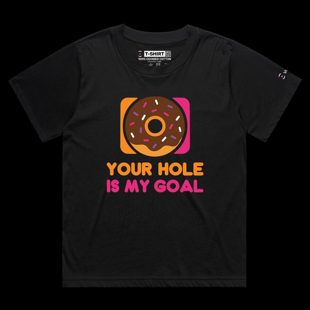 VOICEART Black Female Loose Chasing the Donuts Funny Graphic Tee with Wordplay Short Sleeve T-Shirt for Men and Women