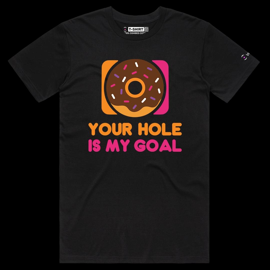 VOICEART Black Male Regular Chasing the Donuts Funny Graphic Tee with Wordplay Short Sleeve T-Shirt for Men and Women