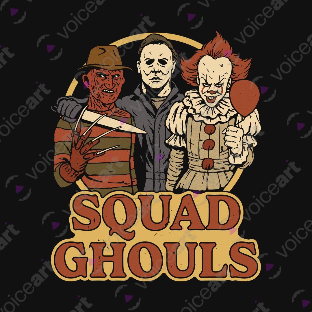 VOICEART Black Watermark Squad Ghouls Funny Graphic Halloween Tee for Holidays Short Sleeve T-Shirt for Men and Women