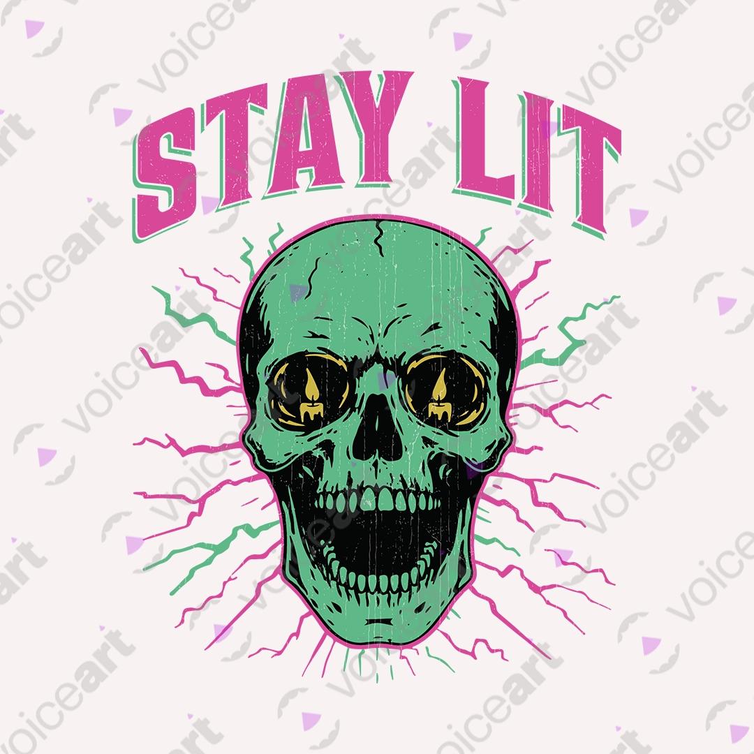 VOICEART White Watermark Stay Lit Skull Candle Halloween Graphic Tee for Holidays Short Sleeve T-Shirt for Men and Women