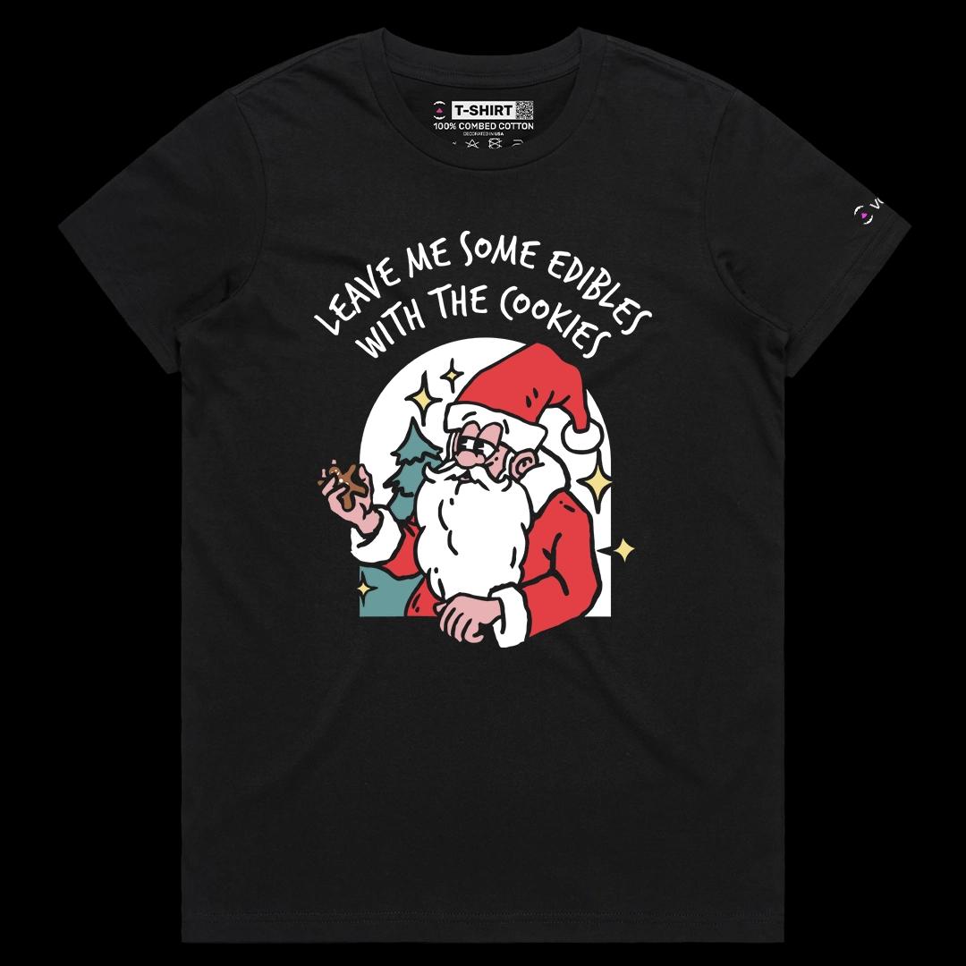 VOICEART Black Female Regular Cool Santa Claus Funny Christmas Graphic Tee for Holidays Short Sleeve TShirt for Men and Women