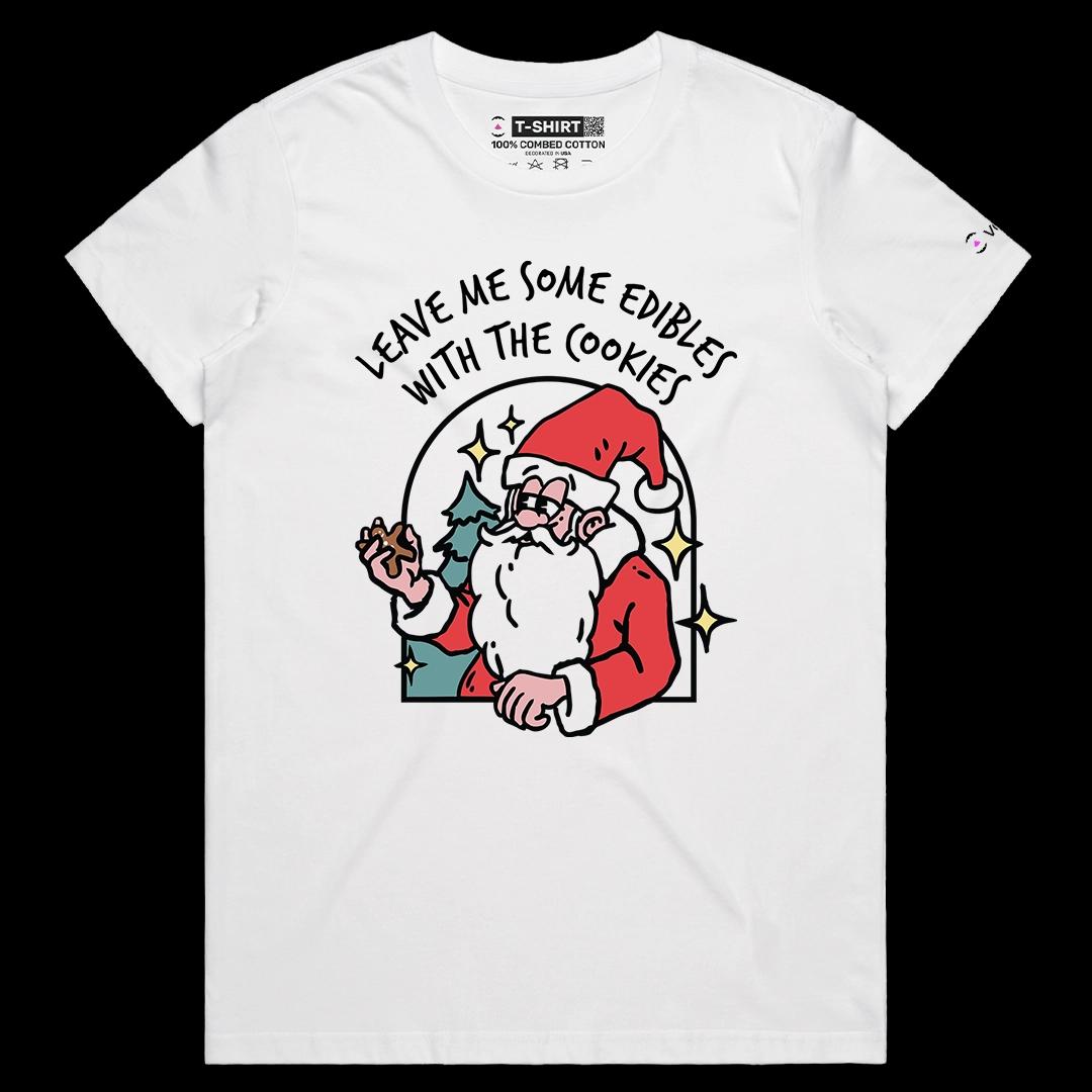 VOICEART White Female Regular Cool Santa Claus Funny Christmas Graphic Tee for Holidays Short Sleeve TShirt for Men and Women