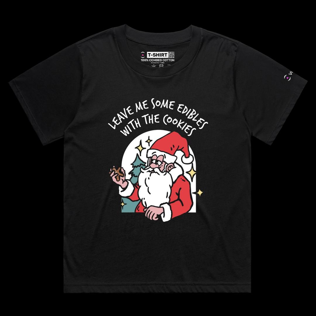 VOICEART Black Female Loose Cool Santa Claus Funny Christmas Graphic Tee for Holidays Short Sleeve TShirt for Men and Women
