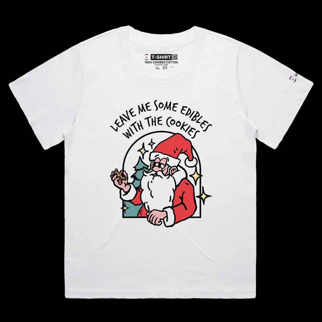 VOICEART White Female Loose Cool Santa Claus Funny Christmas Graphic Tee for Holidays Short Sleeve TShirt for Men and Women