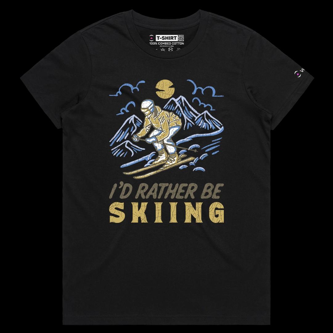 VOICEART Black Female Regular Skiing Lifestyle Winter Sports Graphic Tee Outdoor Adventures Short T-Shirt for Men and Women