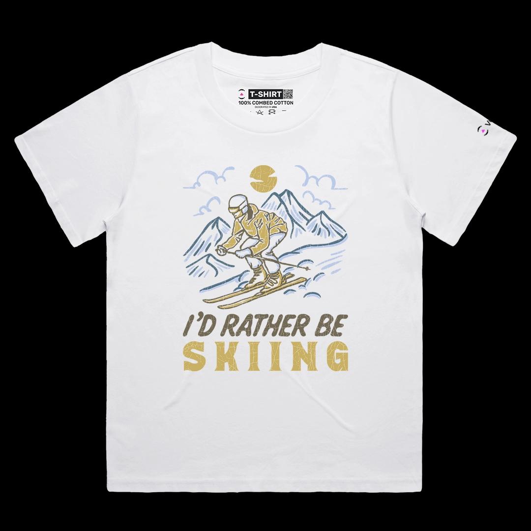 VOICEART White Female Loose Skiing Lifestyle Winter Sports Graphic Tee Outdoor Adventures Short T-Shirt for Men and Women