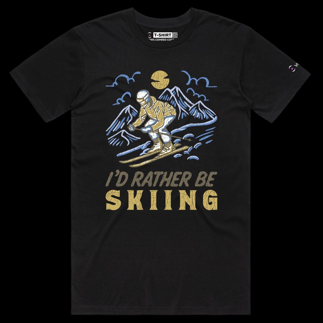 VOICEART Black Male Regular Skiing Lifestyle Winter Sports Graphic Tee Outdoor Adventures Short T-Shirt for Men and Women