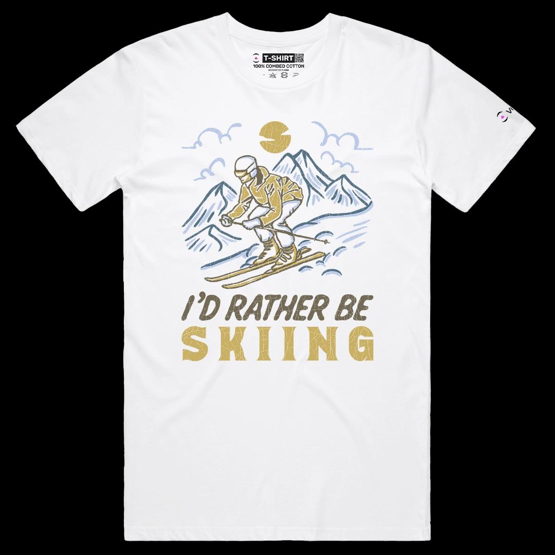 VOICEART White Male Regular Skiing Lifestyle Winter Sports Graphic Tee Outdoor Adventures Short T-Shirt for Men and Women