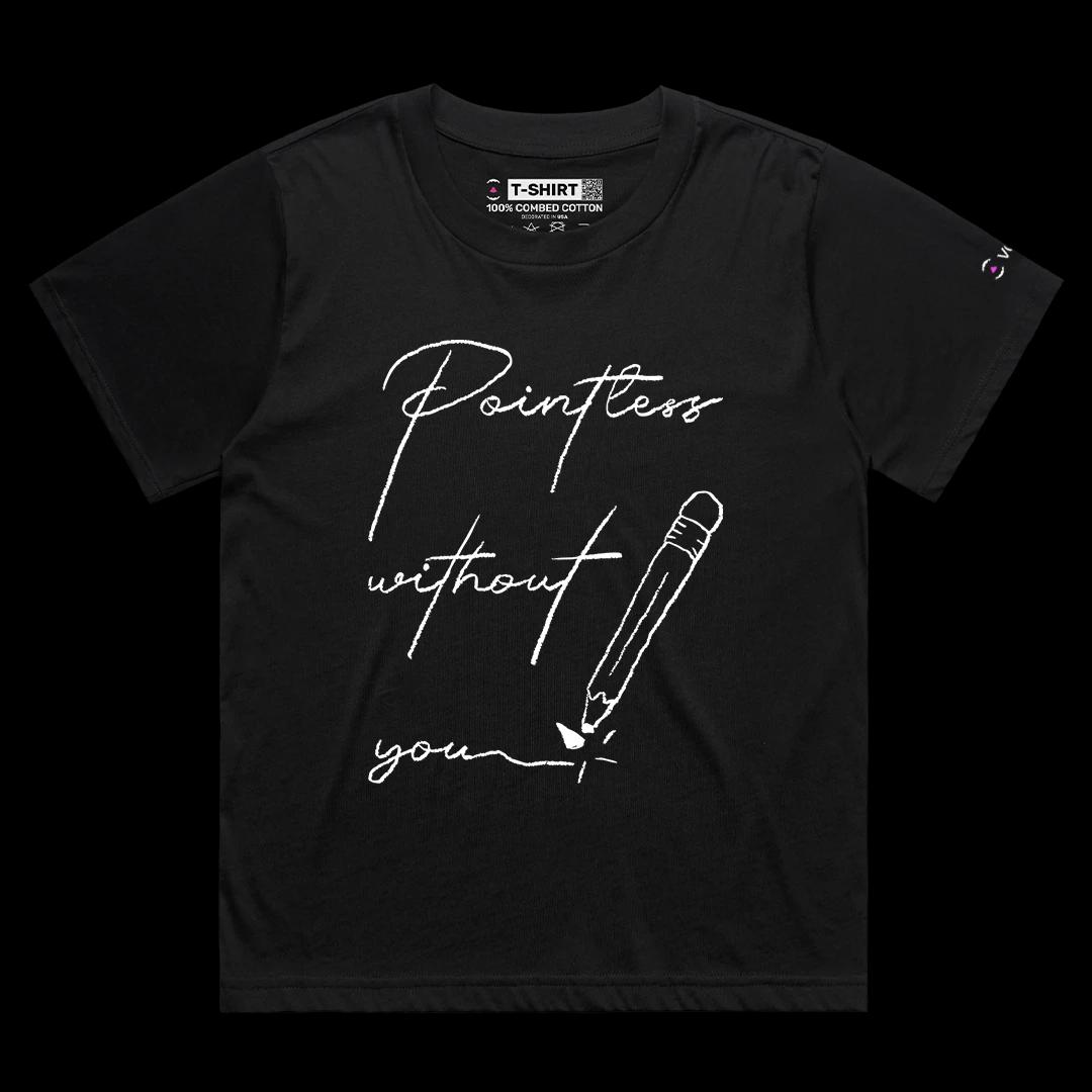 VOICEART Black Female Loose Pointless Without You Funny Romantic Graphic Tee with Wordplay Short T-Shirt for Men and Women
