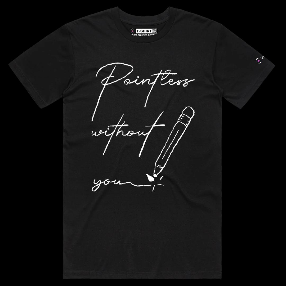 VOICEART Black Male Regular Pointless Without You Funny Romantic Graphic Tee with Wordplay Short T-Shirt for Men and Women