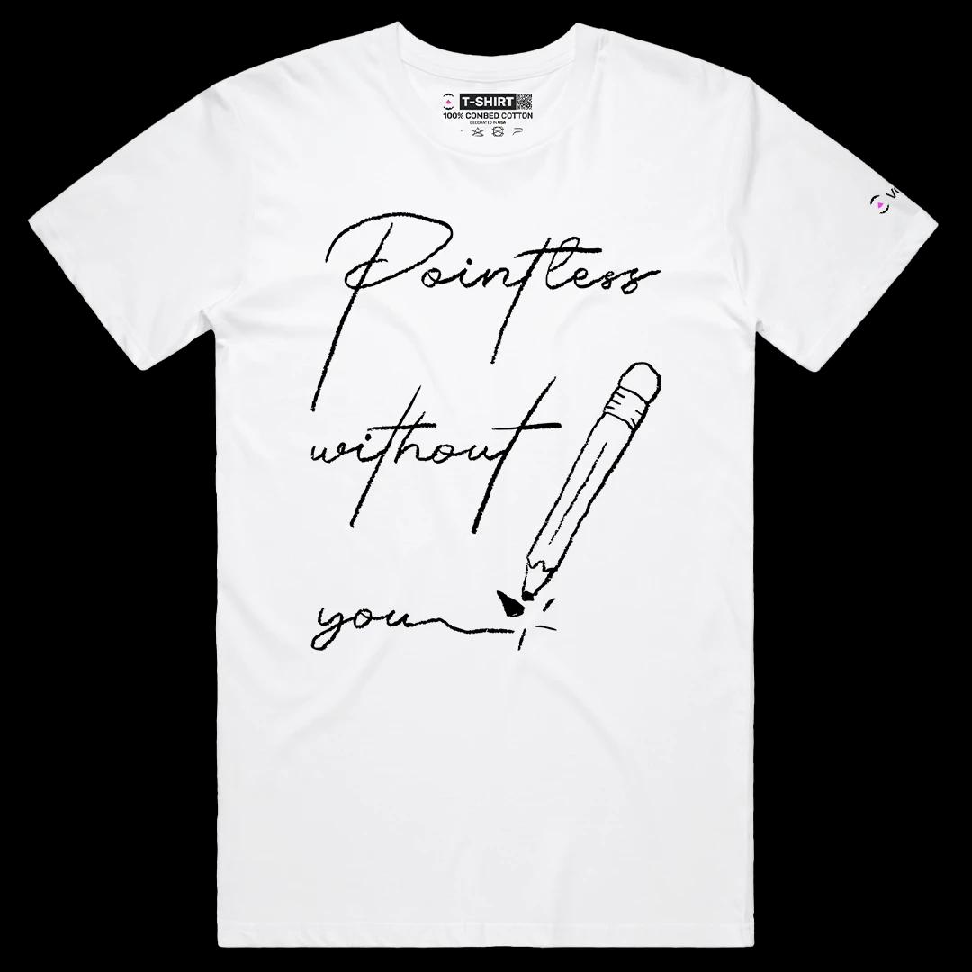 VOICEART White Male Regular Pointless Without You Funny Romantic Graphic Tee with Wordplay Short T-Shirt for Men and Women