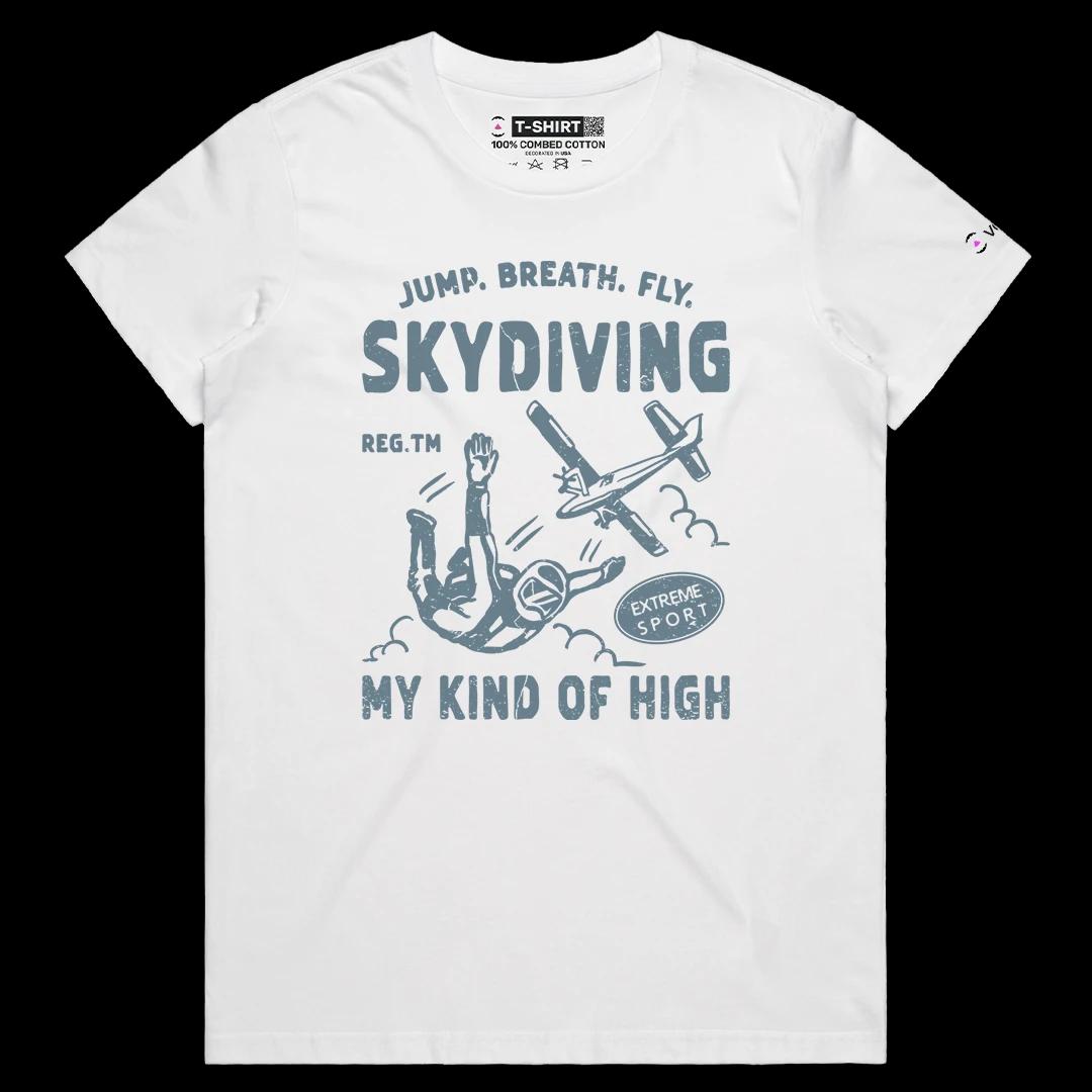 VOICEART White Female Regular Skydiving Extreme Sports Graphic Tee for Outdoor Adventures Short Sleeve T-Shirt Men and Women