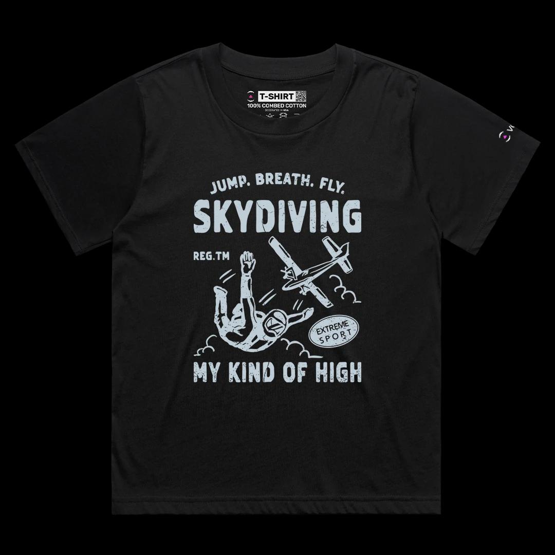 VOICEART Black Female Loose Skydiving Extreme Sports Graphic Tee for Outdoor Adventures Short Sleeve T-Shirt Men and Women
