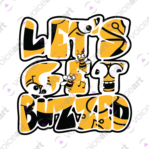 White Watermark Drunk Bees Buzzing Around a Barrel design VOICEART