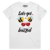 White Female Drunk Bees Buzzing Around a Barrel T-shirt 2 design VOICEART