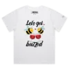 White Female Loose Drunk Bees Buzzing Around a Barrel T-shirt 2 design VOICEART