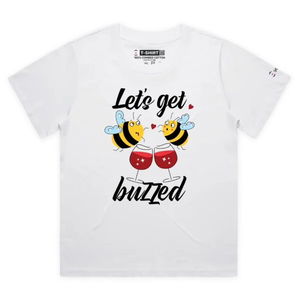 White Female Loose Drunk Bees Buzzing Around a Barrel T-shirt 2 design VOICEART