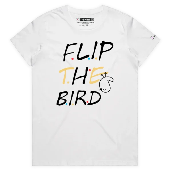 White Female A Flip the Bird T-Shirt with a Finger design VOICEART