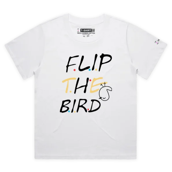 White Female Loose A Flip the Bird T-Shirt with a Finger design VOICEART