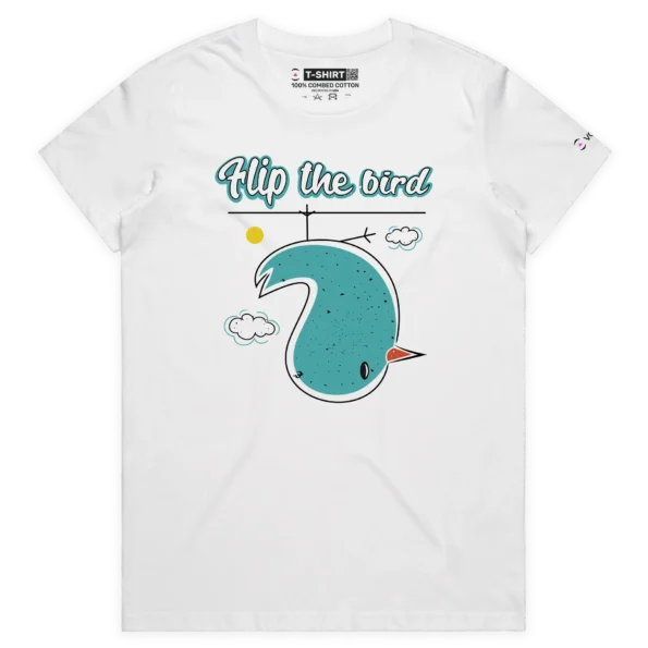 White Female A Flip the Bird T-Shirt with a Finger 3 design VOICEART