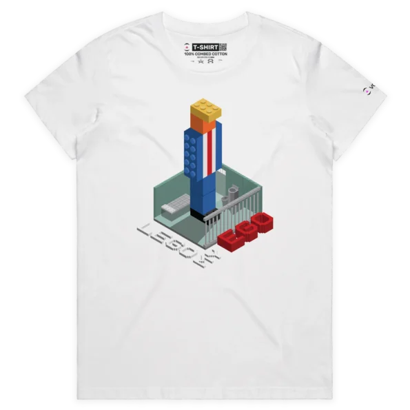 White Female A Political tshirt with Donald Trump in a Lego Prison design VOICEART